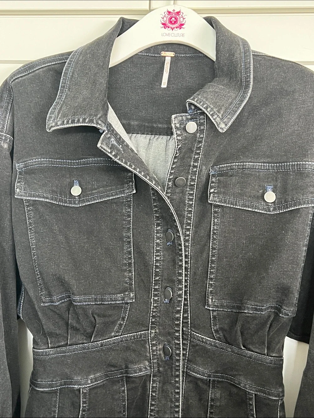Free People Bo Denim Mini Dress Washed Black XS Excellent Condition - Picture 4 of 6